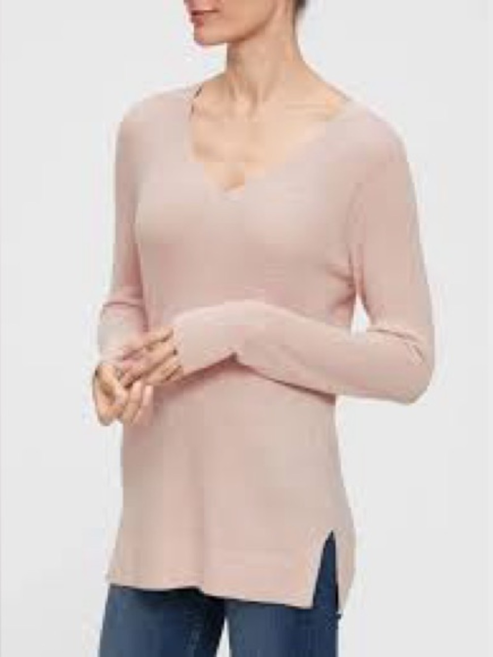 Gap Pale Pink Textured V-Neck Tunic Sweater – Soft Waffle Knit